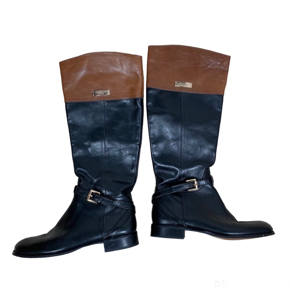 Coach Two Tone Leather Tall Riding Boots with Buckles